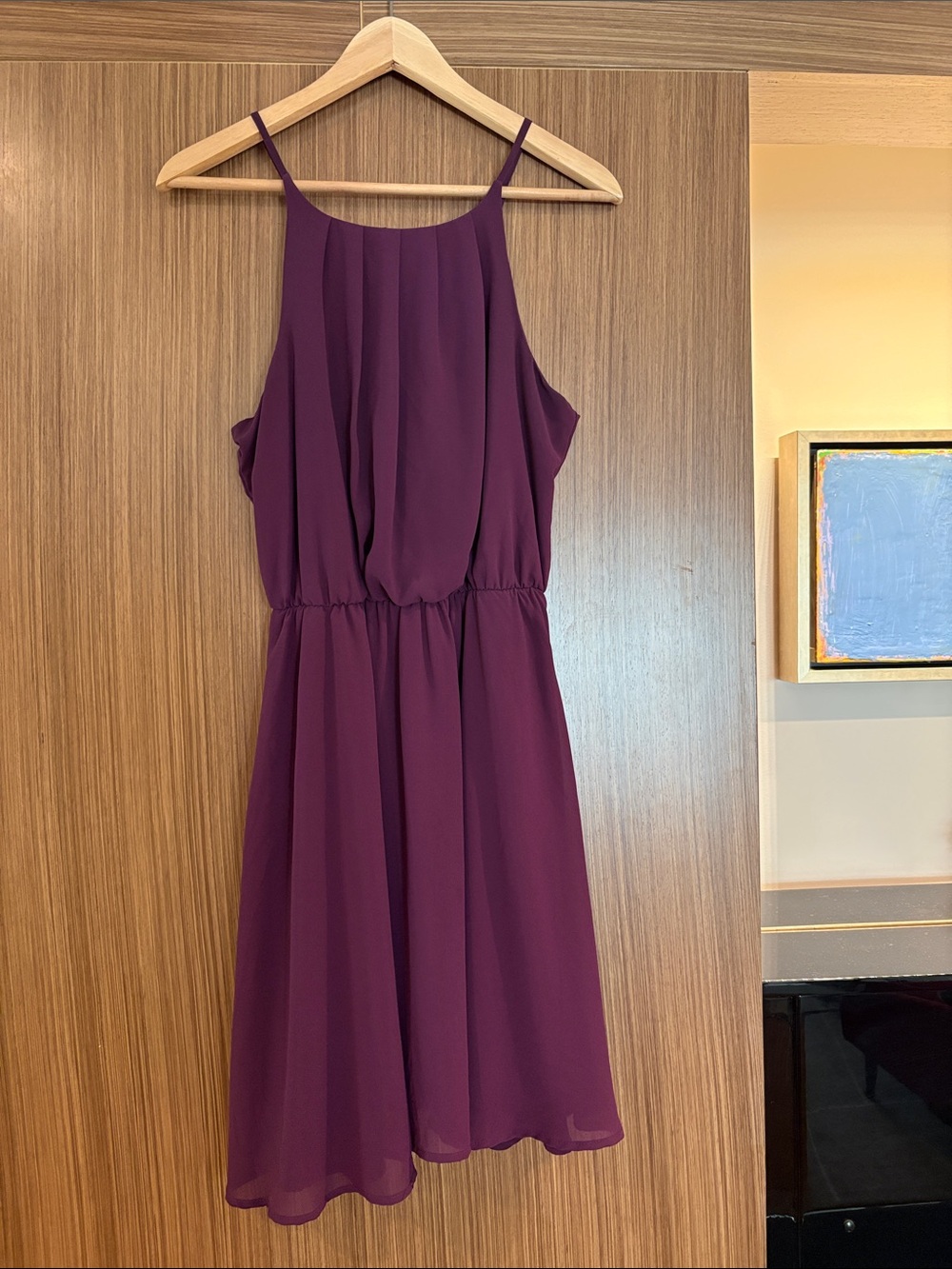 Francesca's Blue Rain: Halter Style Fit and Flare Mini Dress, Large, Purple